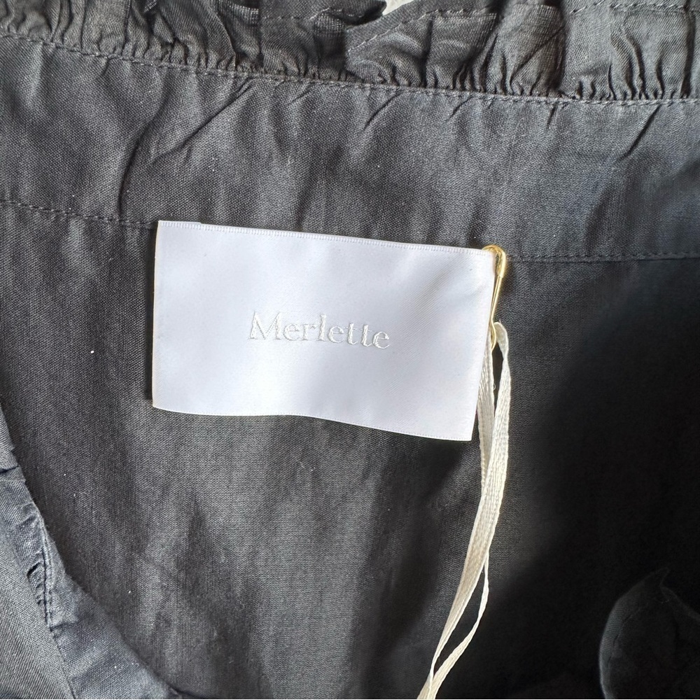 NWOT Merlette Black Cotton Sleeveless Smocked Midi Dress Pockets​​​​​​​ - Picture 4 of 8